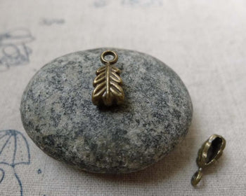 Accessories - 30 Pcs Of Antique Bronze Leaf Necklace Bail Charms 6x14mm A5987