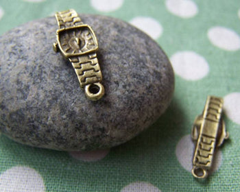 Accessories - 30 Pcs Of Antique Bronze Lovely Wrist Watch Charms 8x23mm A497