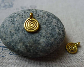 Accessories - 30 Pcs Of Antique Gold Round Candy Spiral Charms 8x11mm A5497