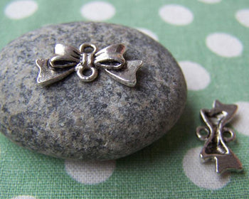 Accessories - 30 Pcs Of Antique Silver Bow Tie Knot Connector Charms 8x20mm A699