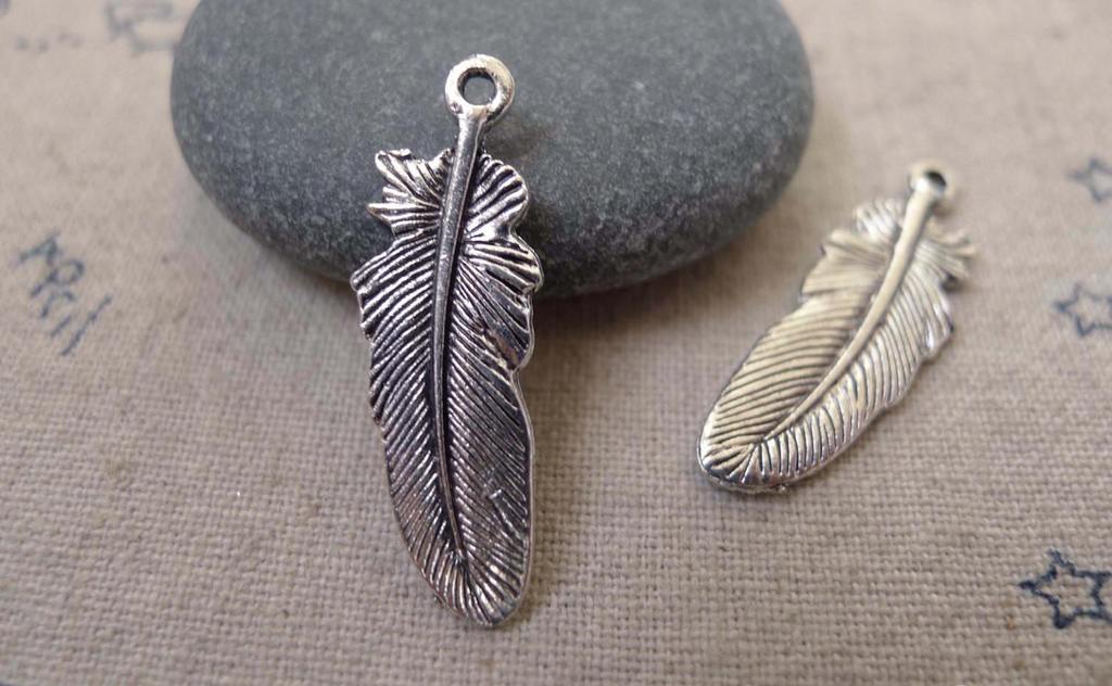 Accessories - 30 Pcs Of Antique Silver Feather Wing Charms 10x28mm A7417