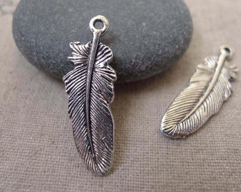 Accessories - 30 Pcs Of Antique Silver Feather Wing Charms 10x28mm A7417
