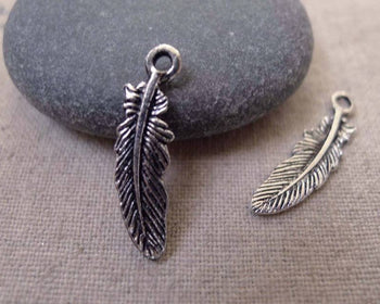Accessories - 30 Pcs Of Antique Silver Feather Wing Charms 6x22mm A7418