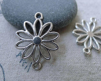Accessories - 30 Pcs Of Antique Silver Filigree Daisy Flower Connector Charms 19x25mm A7597