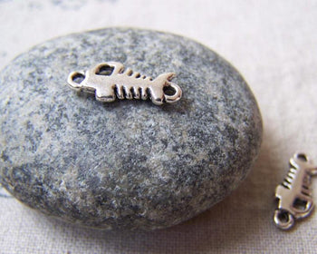 Accessories - 30 Pcs Of Antique Silver Filigree Fish Bone Connector Charms 11x15mm A5639