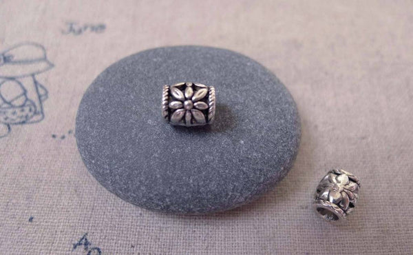 Accessories - 30 Pcs Of Antique Silver Filigree Flower Drum Beads 7x8mm  A7324