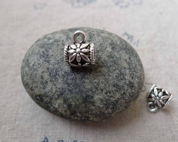 Accessories - 30 Pcs Of Antique Silver Filigree Flower Necklace Drum Bail Charms 7x8mm  A6687