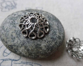 Accessories - 30 Pcs Of Antique Silver Filigree Flower Spacer Bead Caps 16.5mm A5965