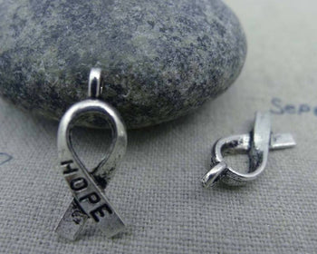 Accessories - 30 Pcs Of Antique Silver Hope Red Ribbon Charms  17mm A1318
