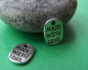 Accessories - 30 Pcs Of Antique Silver Oval Made With Love Charms 8x11mm A1345