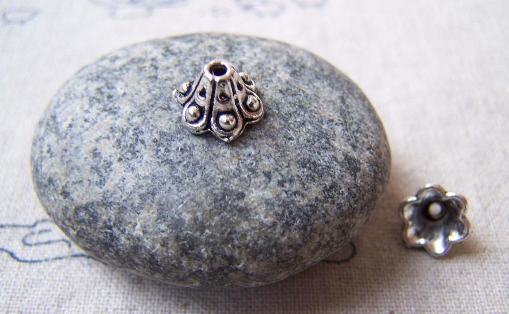 Accessories - 30 Pcs Of Antique Silver Pewter Flower Bead Caps 6x9mm A5647