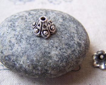 Accessories - 30 Pcs Of Antique Silver Pewter Flower Bead Caps 6x9mm A5647