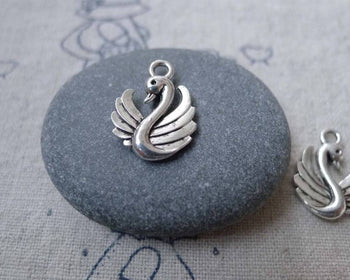 Accessories - 30 Pcs Of Antique Silver Swan Charms 12x17mm Double Sided A7571