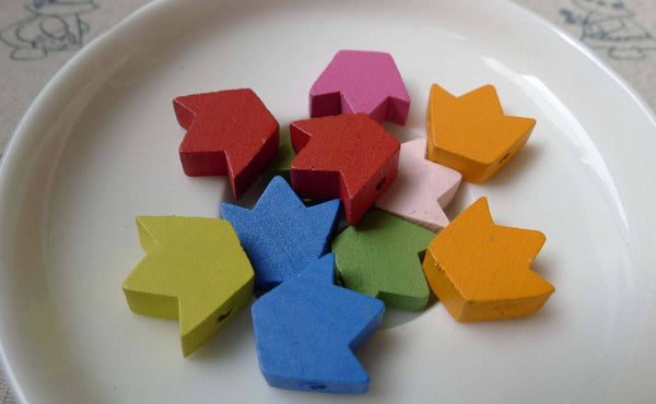 Accessories - 30 Pcs Of Assorted Color Wooden Princess Crown Beads 13x16mm A5995