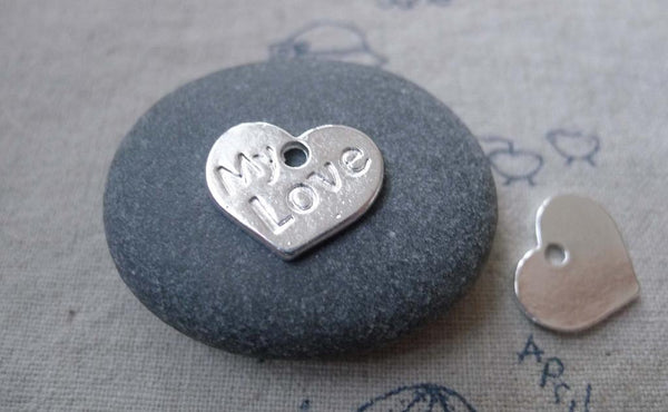 Accessories - 30 Pcs Of Shinny Silver Heart Charms 13x17mm A7696