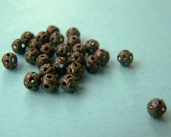 Accessories - 300 Pcs Of Antique Bronze Filigree Ball Spacer Beads Size  4mm A1978
