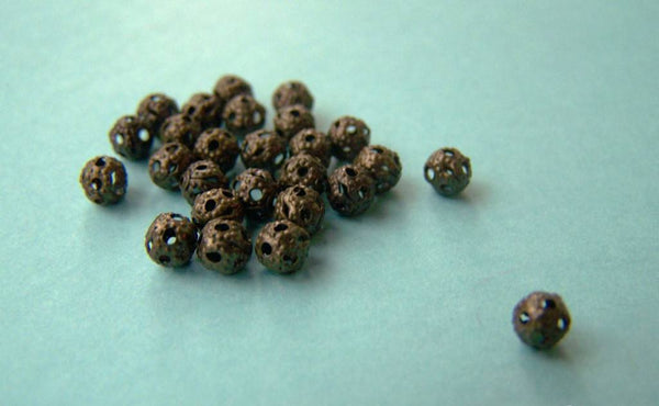 Accessories - 300 Pcs Of Antique Bronze Filigree Ball Spacer Beads Size  4mm A1978
