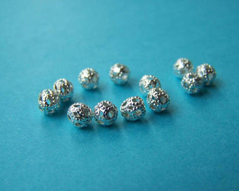 Accessories - 300 Pcs Of Silver Tone Filigree Ball Beads Size 4mm A1980