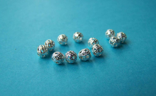 Accessories - 300 Pcs Of Silver Tone Filigree Ball Beads Size 4mm A1980