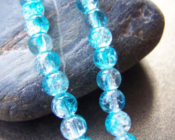 Accessories - 31 Inches Strand (100 Pcs)  Blue Color Crackle Glass Beads 8mm A3906