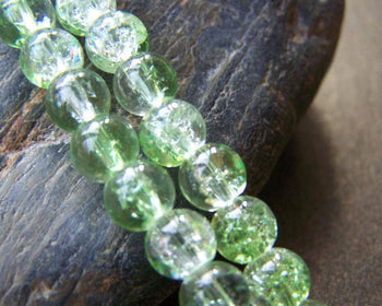 Accessories - 31 Inches Strand (140 Pcs) Green Color Crackle Glass Beads  6mm A2740