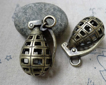 Accessories - 3D Grenade Pendants Antique Bronze Charms  23x34mm Set Of 2 Pcs  A6032