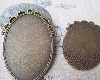 Accessories - 4 Pcs Antique Bronze Oval Cameo Base Settings Match 32x48mm Cabochon  A3529