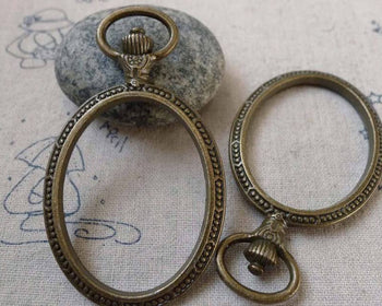 Accessories - 4 Pcs Antique Bronze Oval Pocket Watch Frame Pendants A6307
