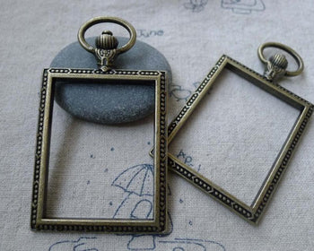 Accessories - 4 Pcs Antique Bronze Rectangular Pocket Watch Frame Base Pendants  A7780