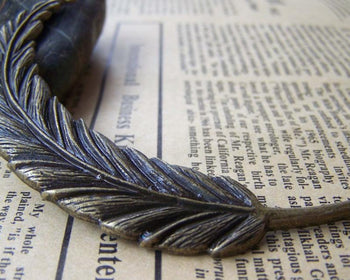 Accessories - 4 Pcs Antique Bronze Super Large Feather Pendants 17x95mm A420