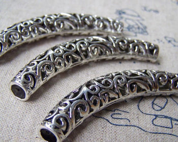 Accessories - 4 Pcs Antique Silver Curved Flower Slide Tube 60mm A1126