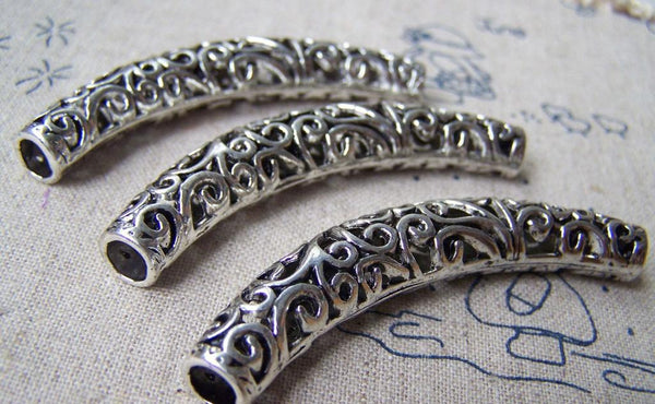 Accessories - 4 Pcs Antique Silver Curved Flower Slide Tube 60mm A1126