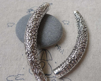 Accessories - 4 Pcs Antique Silver Curved Flower Slide Tube 9x67mm A7034