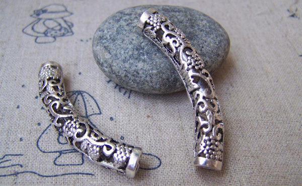 Accessories - 4 Pcs Antique Silver Curved Grape Leaf Vine Slide Tube 47mm A3912