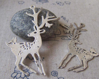 Accessories - 4 Pcs Antique Silver Flat Deer Pendant 28x60mm A4300