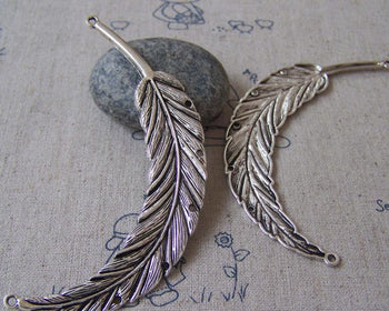 Accessories - 4 Pcs Antique Silver Super Large Feather Pendants 16x90mm A4448