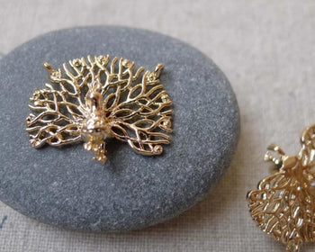 Accessories - 4 Pcs KC Gold Rose Gold Tone Brass Filigree Peacock Connectors Charms  15x20mm A7221