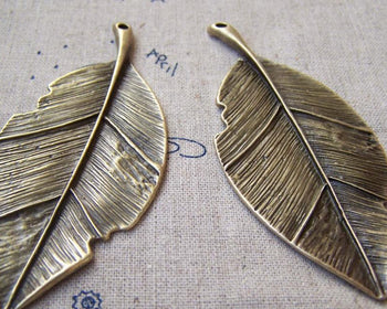 Accessories - 4 Pcs Leaf Pendants Antique Bronze Charms Heavy Weight 31x81mm A424