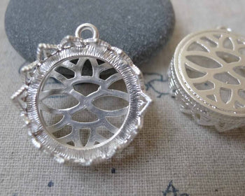 Accessories - 4 Pcs Matte Silver Tone Brass Filigree Round Base Settings Match 20mm Cameo  A7163