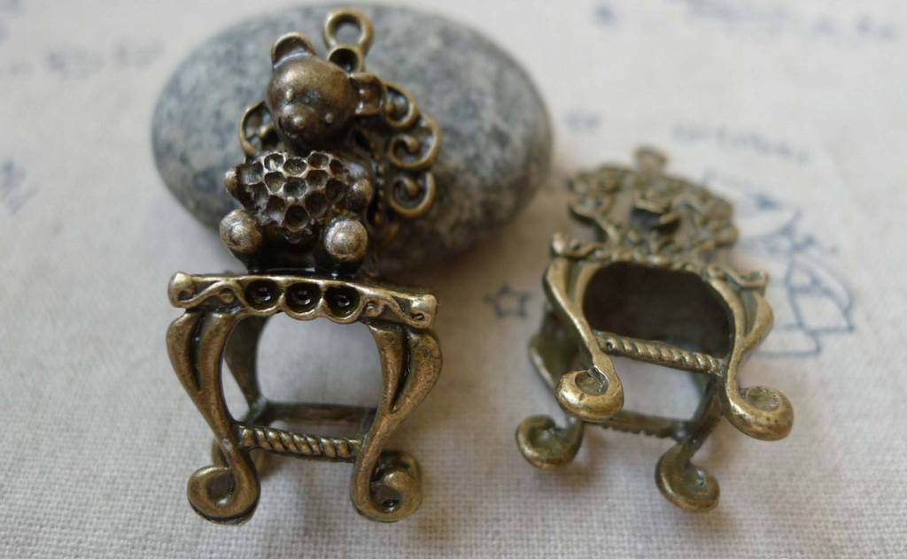 Accessories - 4 Pcs Of Antique Bronze 3D Bear Doll Chair Charms Pendant 12x18x42mm A5887