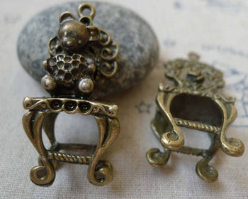Accessories - 4 Pcs Of Antique Bronze 3D Bear Doll Chair Charms Pendant 12x18x42mm A5887