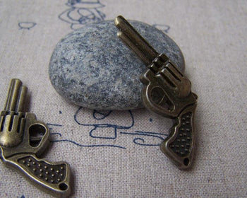 Accessories - 4 Pcs Of Antique Bronze 3D Handgun Charms Pendants 23x63mm A1215
