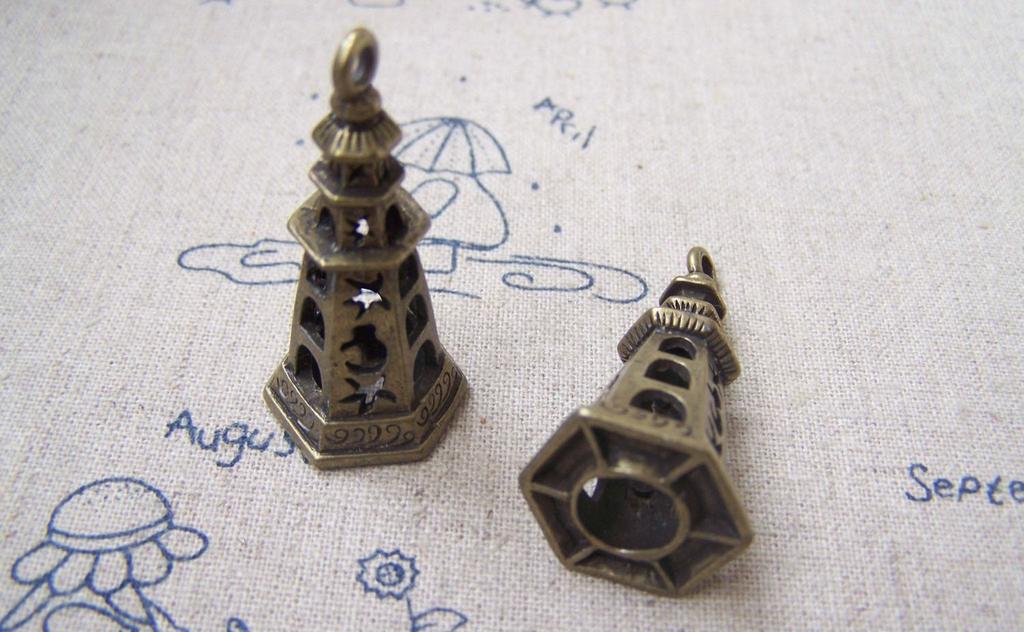 Accessories - 4 Pcs Of Antique Bronze 3D Tower Pendants 18x39mm A2913