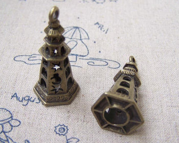Accessories - 4 Pcs Of Antique Bronze 3D Tower Pendants 18x39mm A2913