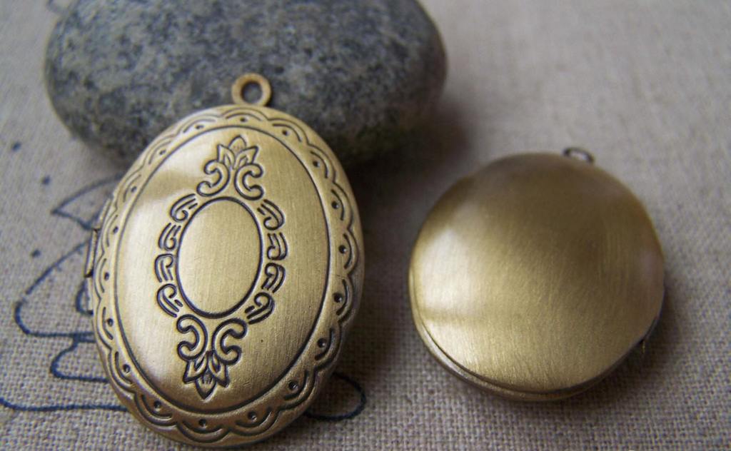 Accessories - 4 Pcs Of Antique Bronze Brass Cross Oval Concave Photo Lockets 30mm A3540