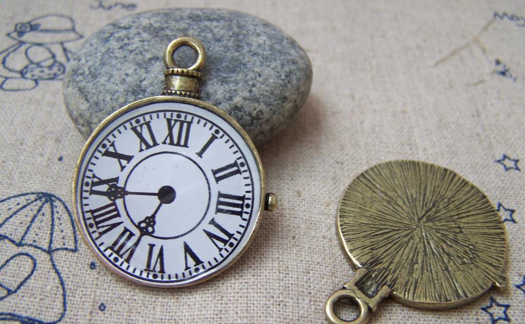 Accessories - 4 Pcs Of Antique Bronze Enamel Clock Charms Size  31x39mm A474