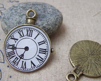Accessories - 4 Pcs Of Antique Bronze Enamel Clock Charms Size  31x39mm A474