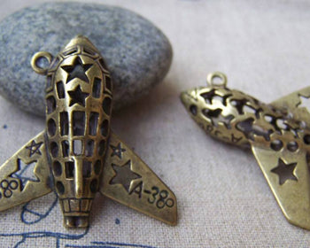 Accessories - 4 Pcs Of Antique Bronze Filigree 3D Airplane Airbus A380 Charms Pendants 37x37mm A950