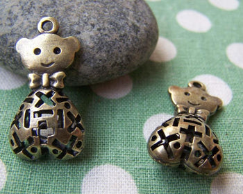 Accessories - 4 Pcs Of Antique Bronze Filigree 3D Bowtie Cub Bear Pendants Double Sided 15x24mm A1810