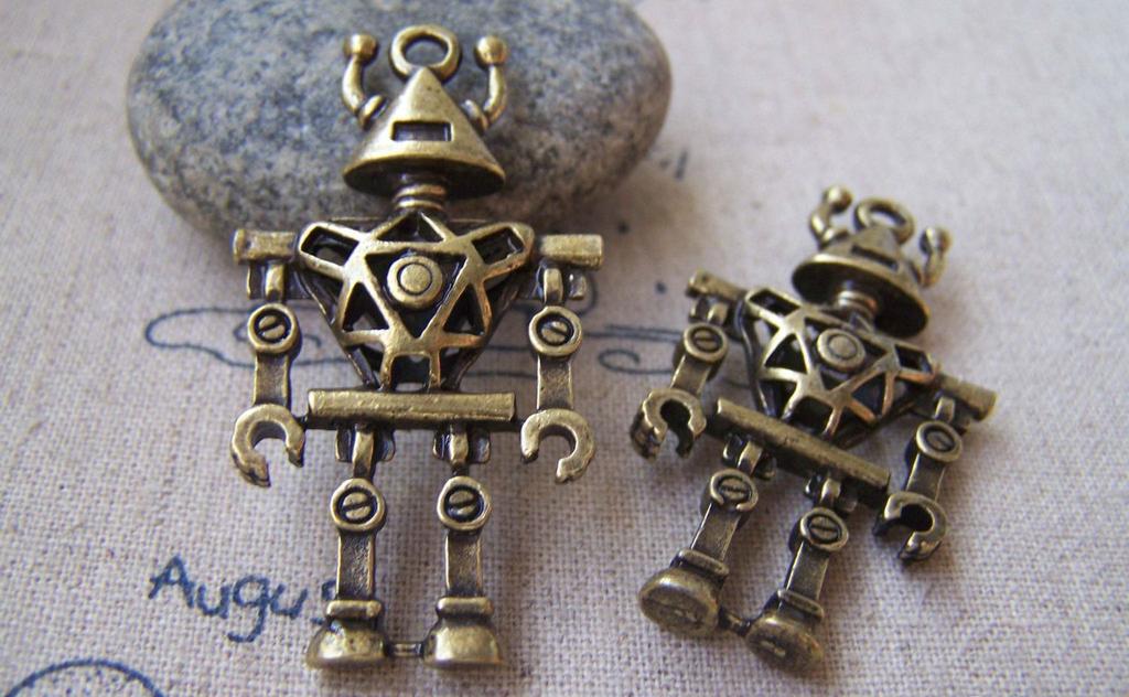 Accessories - 4 Pcs Of Antique Bronze Filigree 3D Robot Charms Pendants 24x45mm A702